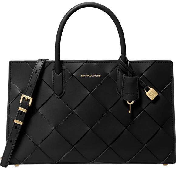Michael Kors Black Woven Leather Satchel
